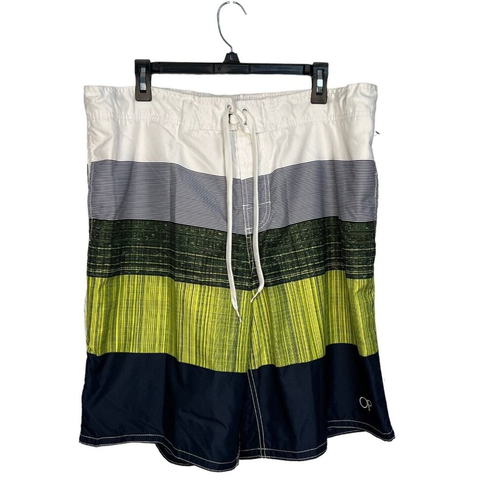 OP men’s lined swim trunks navy white yellow size L (36/38)